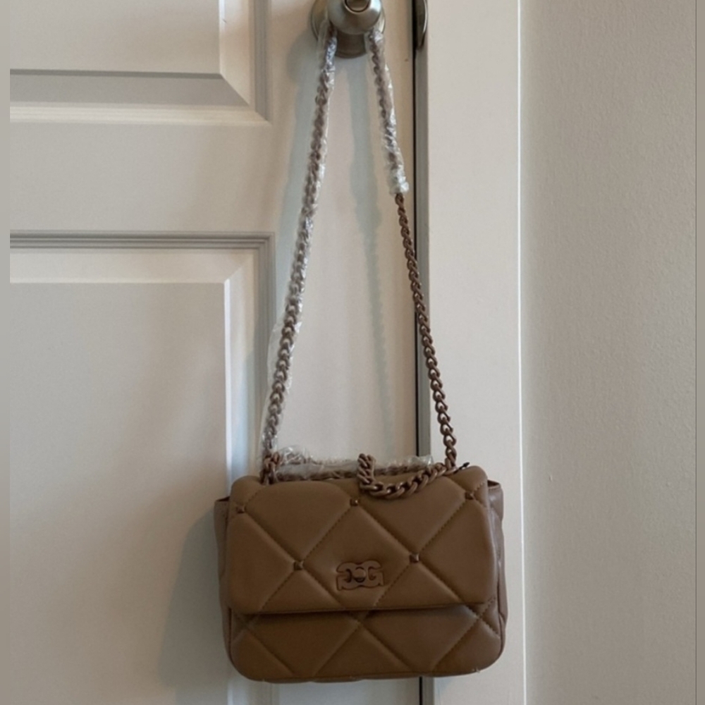 NWT Gilda Paris Quilted Taupe Crossbody, Long And Short Chain - Picture 9 of 9